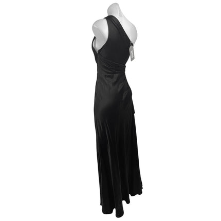 NEW Meshki Black Silk Satin One Shoulder Sleeveless Tie Waist Maxi Dress Size S