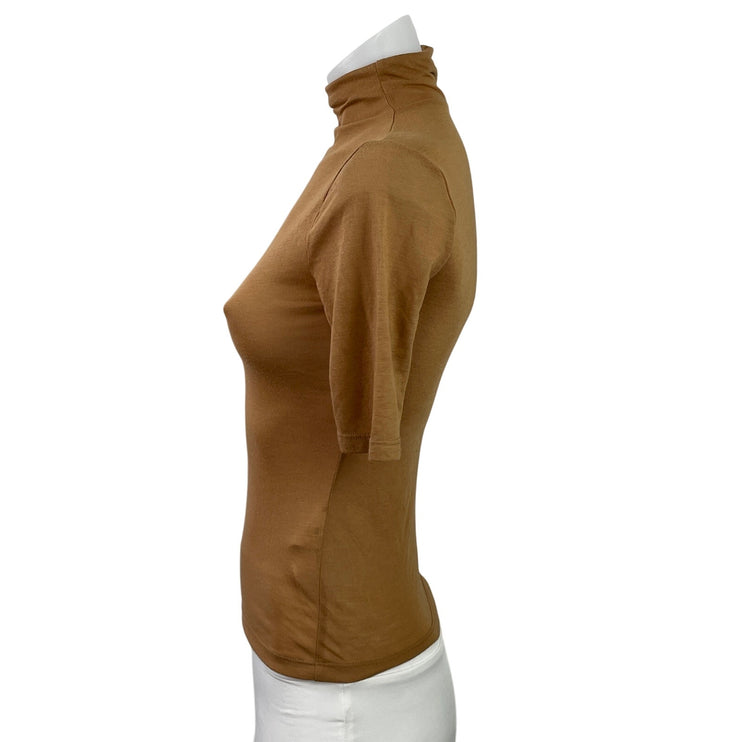 Abercrombie & Fitch Women Tan Turtleneck Pullover Short Sleeve Knit Top Size XXS