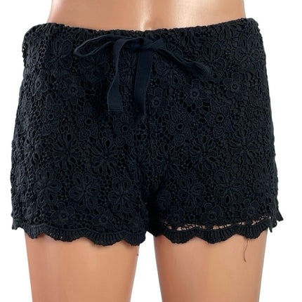 No Boundaries Black Mid Rise Floral Lace Embroidered Drawstring Mini Shorts Sz M