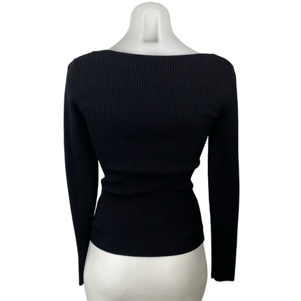 & Other Stories Women's Black Sweetheart Ribbed Knit Sweater Blouse Top Size S