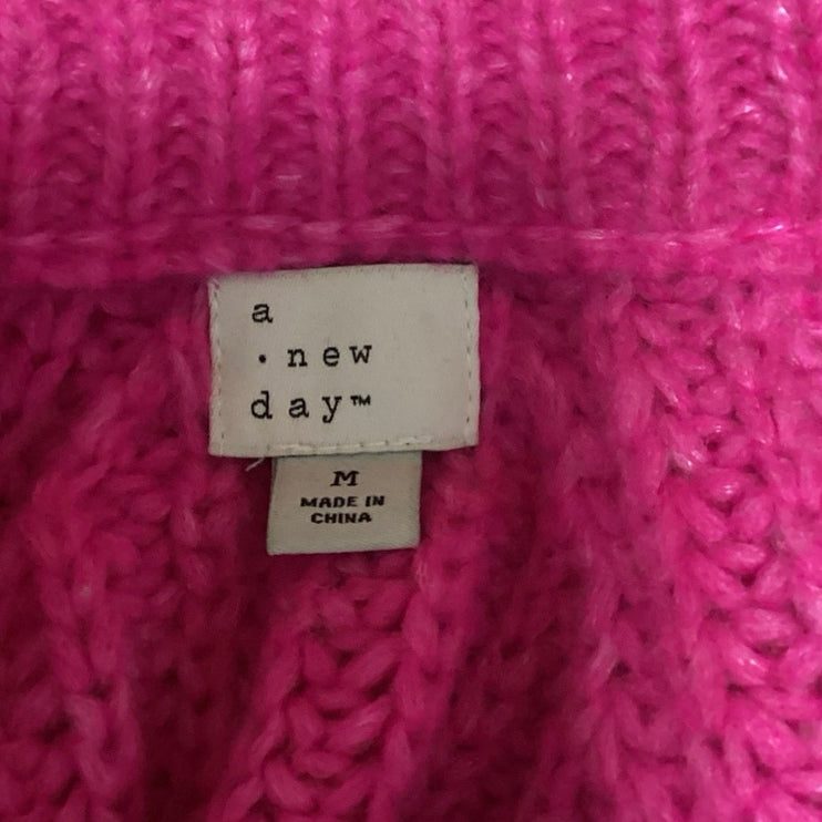 A New Day Hot Pink Crew Neck Oversized Knit Pullover Sweater Top Size M