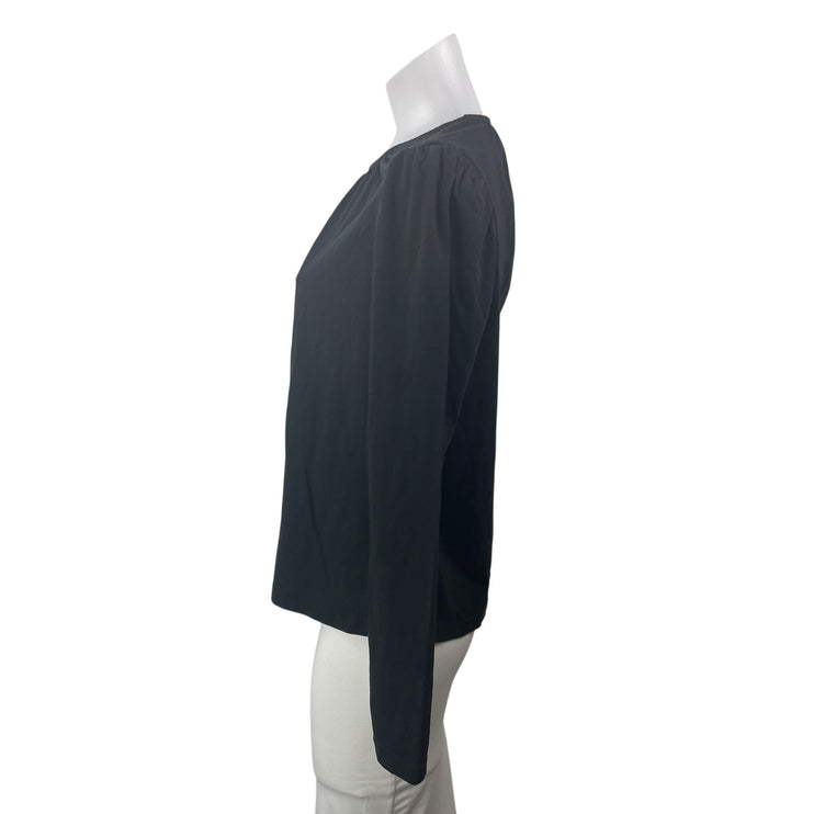Derek Lam 10 Crosby Women's Black Long Puff Sleeve Crew Neck Blouse Top Size S