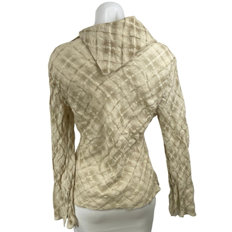 Zara Women's Beige Linen Plaid Cowl Neck Long Sleeve Shirt Blouse Top Size M