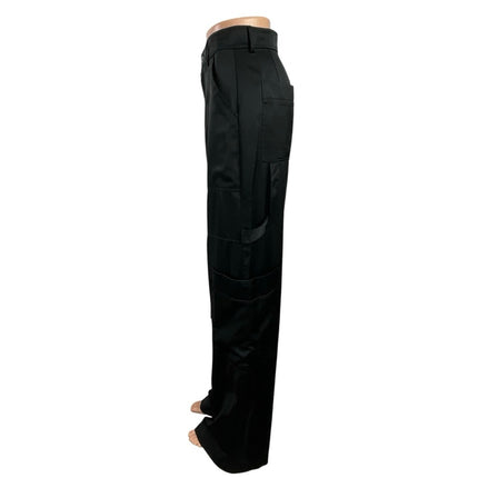 Zara Women's Black High Rise Straight Leg Wide Leg Cargo Trousers Pants Size L