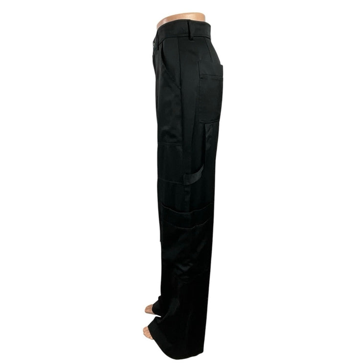 Zara Women's Black High Rise Straight Leg Wide Leg Cargo Trousers Pants Size L