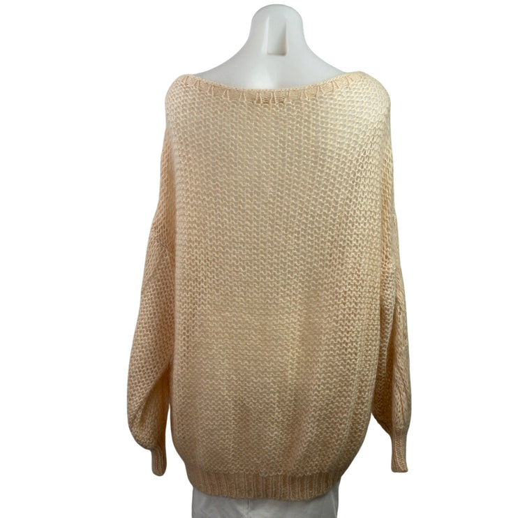 Maje Womens Cream Orange Open Knit Crochet Oversized Long Sleeve Sweater Top 1