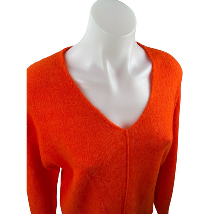 H&M Women's Orange Knit V Neck Long Raglan Sleeve Sweatshirt Sweater Top Size S