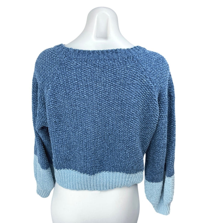 Le Lis Blue Colorblock Chunky Knit Long Sleeve Pullover Crop Sweater Top Size M