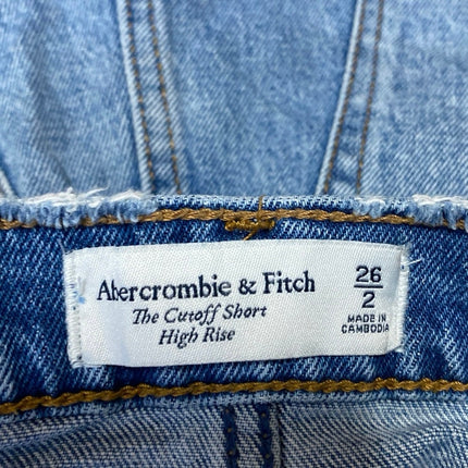 Abercrombie & Fitch The Cutoff High Rise Blue Frayed Hem Denim Jean Shorts 26
