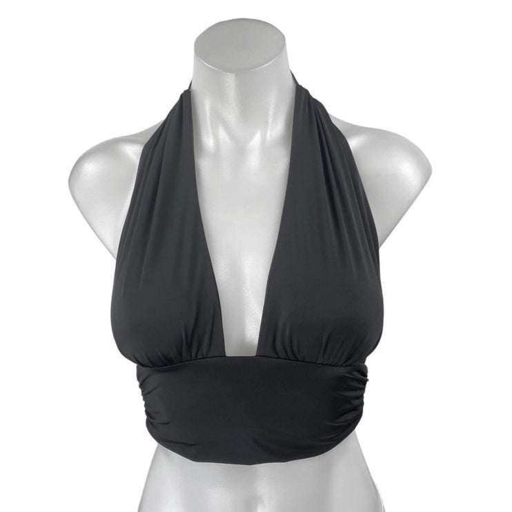 Princess Polly Black Sleeveless Halter Plunging Open Back Tank Crop Top Size 4