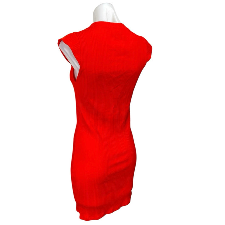 Zara Red Short Cap Sleeve Ribbed Knit Sculpt Sweater Mini Bodycon Dress Size M
