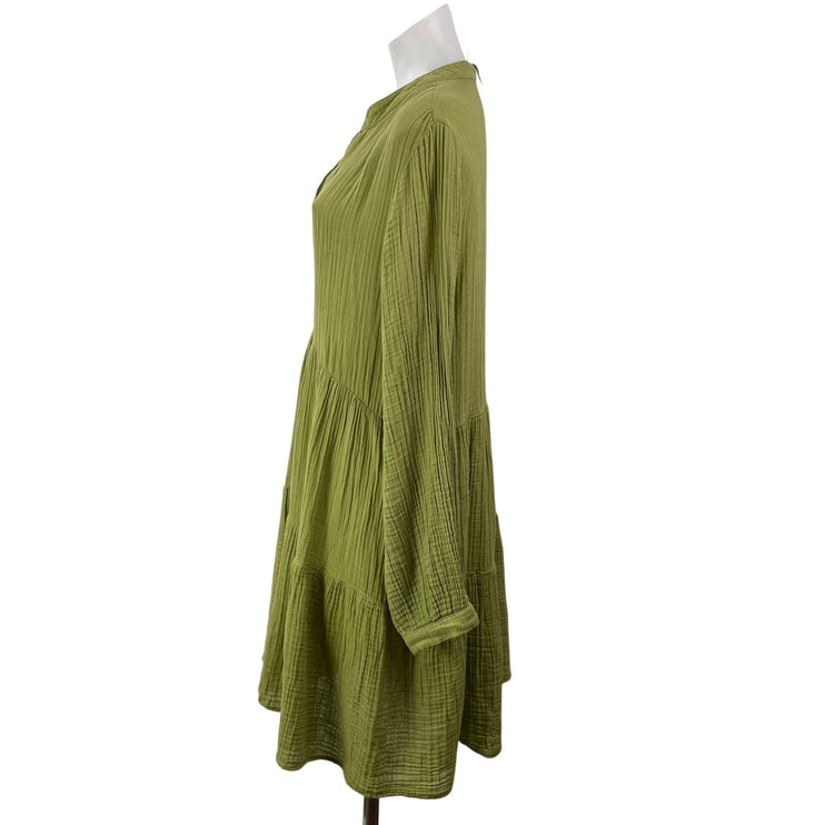 NEW by Anthropologie Kallie Sage Green Long Sleeves Tiered Flowy Tunic Dress L