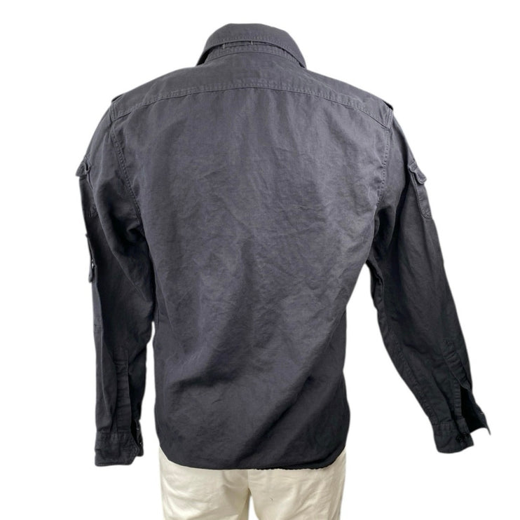 Banana Republic Men's Black Linen Untucked Long Sleeve Button Down Cargo Shirt M