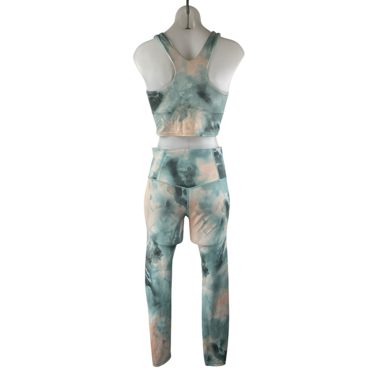 Athleta Green Coral Racerback Crop Top Leggings Yoga Athletic 2 Piece Set Size S