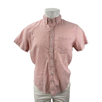 J.Crew Mens Red Striped Linen Slim Fit Short Sleeve Pocket Button Up Shirt Top M