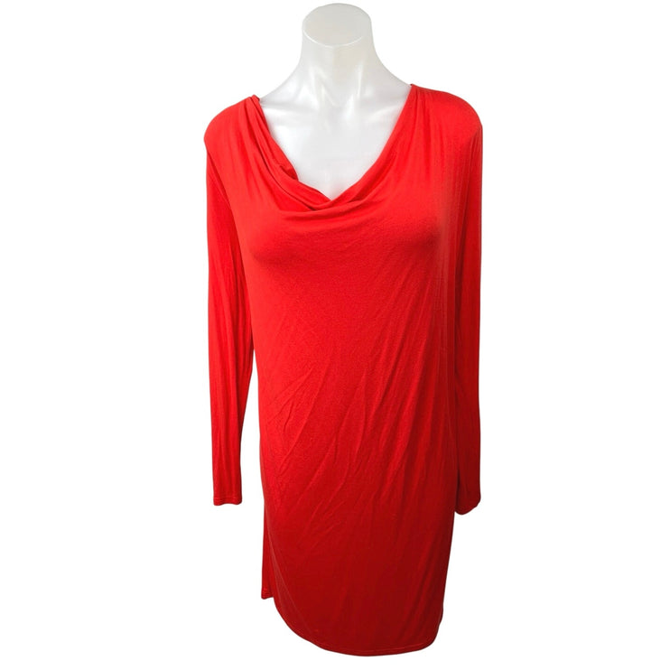 Ganni Red Cowl Neck Long Sleeve Stretch Pull On Mini Bodycon Sweater Dress XS