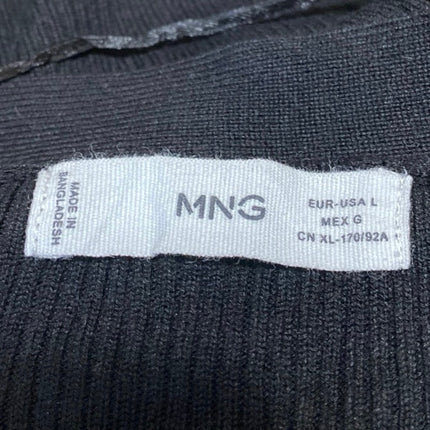 MNG Mango Black Long Sleeve Ribbed Knit Button Up Long Cardigan Sweater Size L