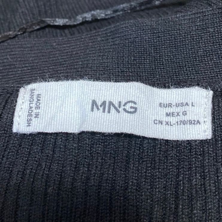 MNG Mango Black Long Sleeve Ribbed Knit Button Up Long Cardigan Sweater Size L