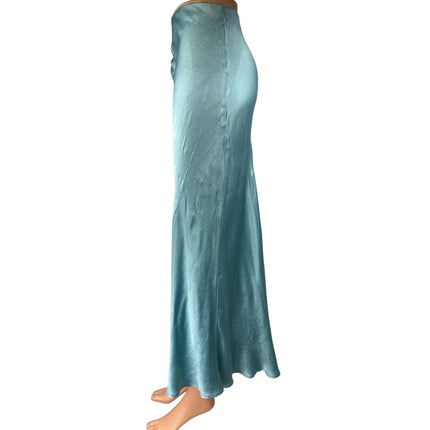 BEC & Bridge Blue Silk Satin High Waisted Pull On Pencil Midi Slip Skirt Size 4