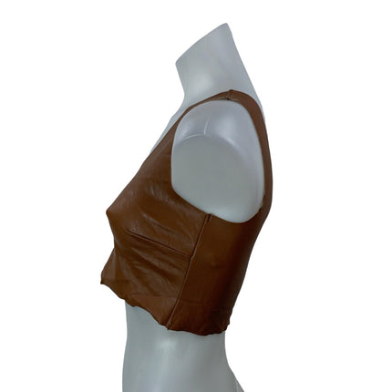 Commando Women's Brown Faux Leather Vegan Sleeveless Square Neck Crop Top Size S
