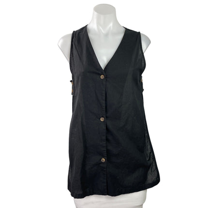 Commense Women's Black Sleeveless Open Sided V-neck Button Down Vest Top Sz XS