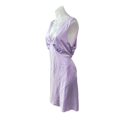 Zesica Purple Lilac Sleeveless Silk Satin Deep V Neck A Line Mini Dress Size XL
