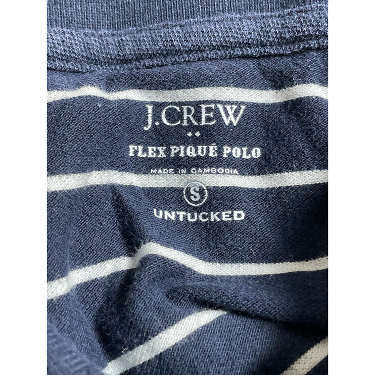 J.Crew Flex Pique Mens Navy Blue Striped Short Sleeve Golf Polo Shirt Top Size S