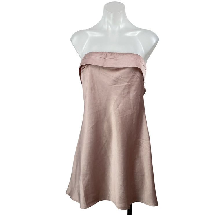 Princess Polly Phillipa Pink Silky Satin Strapless Bandeau A-line Mini Dress 8