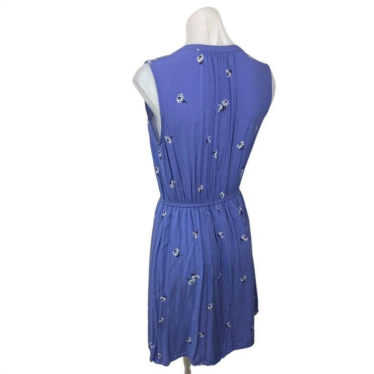 Old Navy Blue Floral V-neck Sleeveless Elastic Waist Fit & Flare Tank Dress Sz S