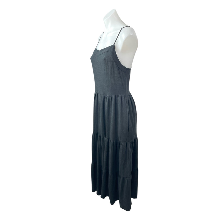 NEW Nordstrom Splendid Black Linen Sleeveless Open Back Cami Tiered Maxi Dress M