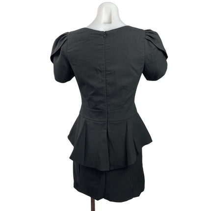 Vertigo Womens Black Short Puff Sleeve Peplum Zipper Mini Shift Dress Size XS