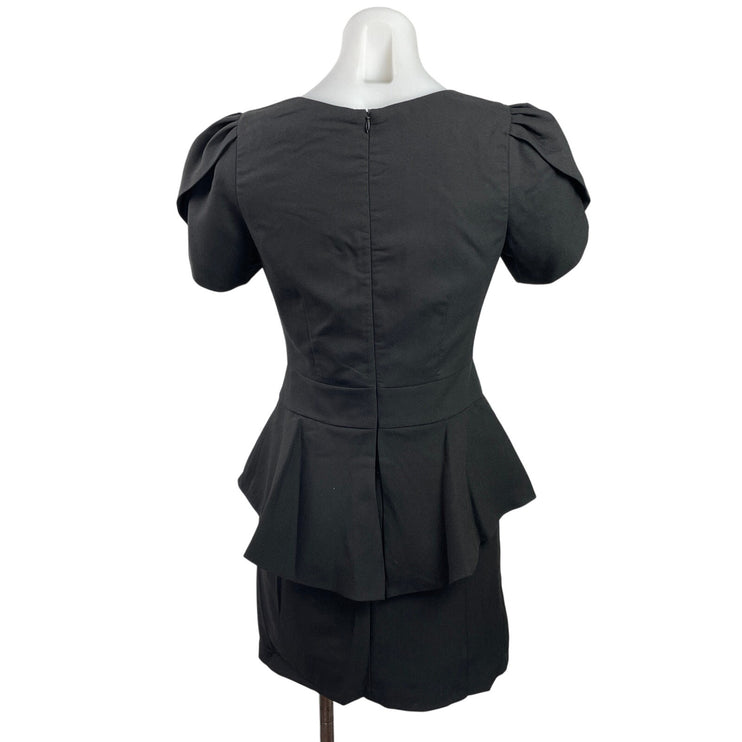 Vertigo Womens Black Short Puff Sleeve Peplum Zipper Mini Shift Dress Size XS