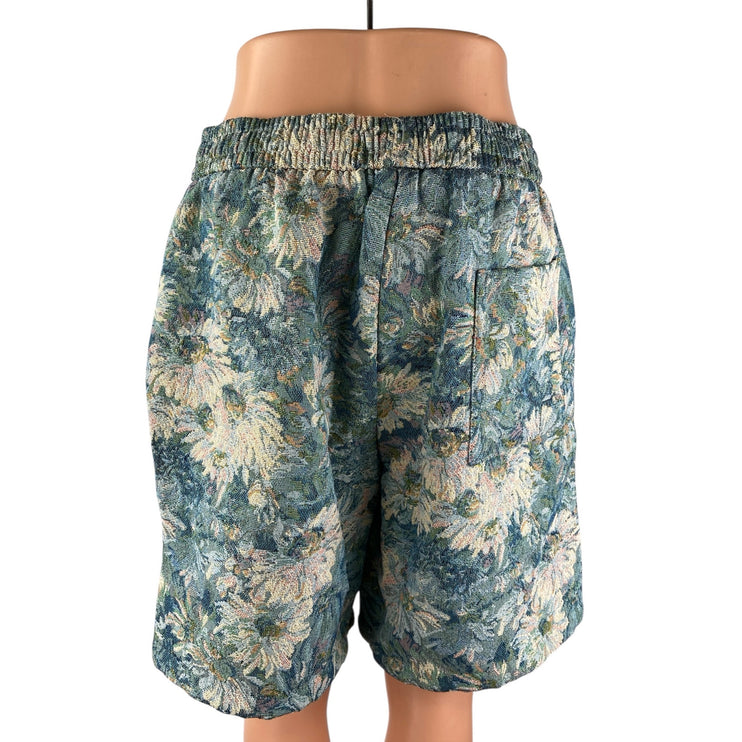 Manfinity Men's Blue Floral High Rise Elastic Waist Drawstring Bermuda Shorts L