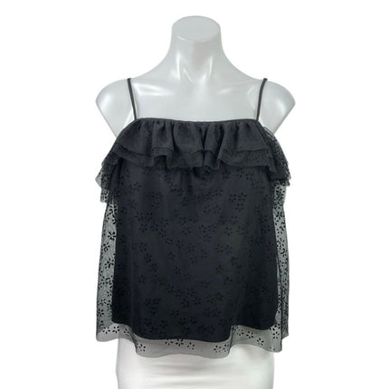 J.Crew Black Sleeveless Embroidered Floral Cami Ruffle Tiered Blouse Top Size S