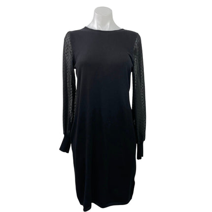 DKNY Black Polka Dot Mesh Crew Neck Long Balloon Sleeve Mini Sheath Dress Size M