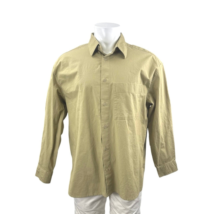 Zara Men's Khaki Olive Green Pocket Long Sleeve Button Down Shirt Top Size M