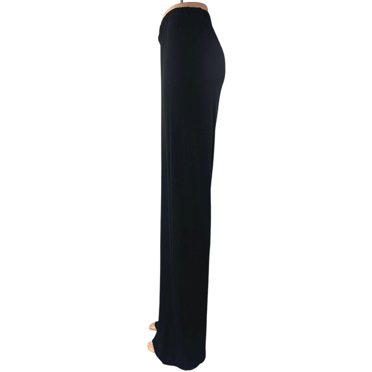 Skims Women's Black Rib Knit Straight Wide Leg High Waist Trousers Pants Size M