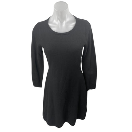 Nicole Miller 100% Wool Black Knit Long Sleeve Knee Length Sweater Dress Size S