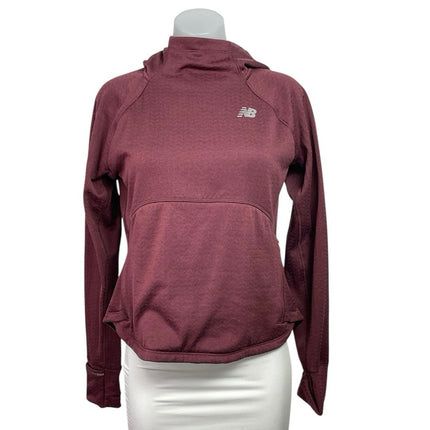 New Balance Women's Maroon Red Heat Green Hoodie Hooded Running Sweatshirt M