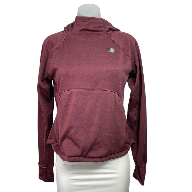 New Balance Women's Maroon Red Heat Green Hoodie Hooded Running Sweatshirt M
