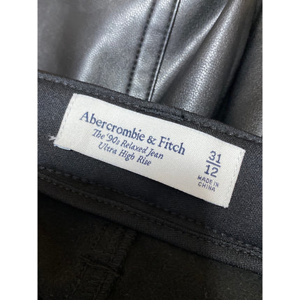 Abercrombie & Fitch 90s The Relaxed Black Faux Leather Vegan Trousers Pants 12