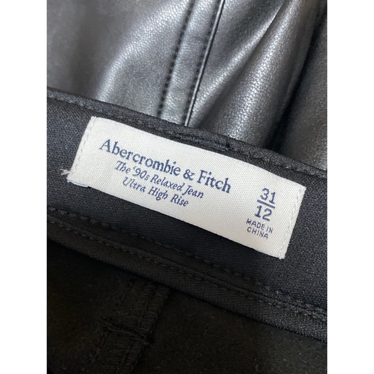 Abercrombie & Fitch 90s The Relaxed Black Faux Leather Vegan Trousers Pants 12