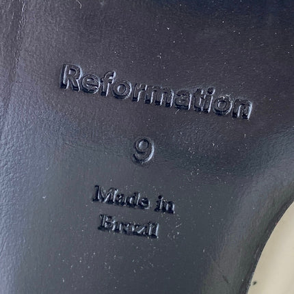 Reformation White Patent Leather Block Heel Square Toe Zip Up Mid Calf Boots 9