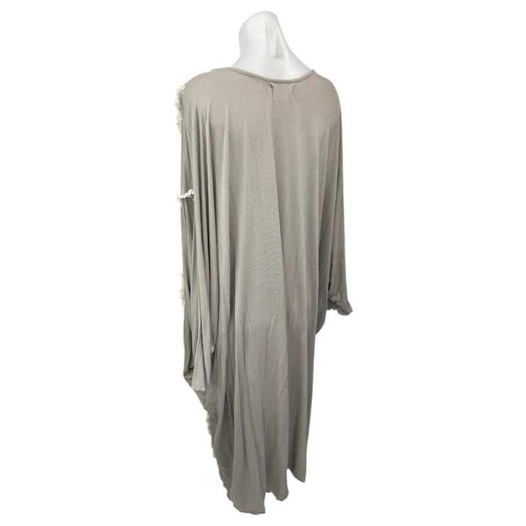 ZhenNymph Gray Batwing Dolman Sleeve Fringe Lagenlook Maxi Midi Kaftan Dress L