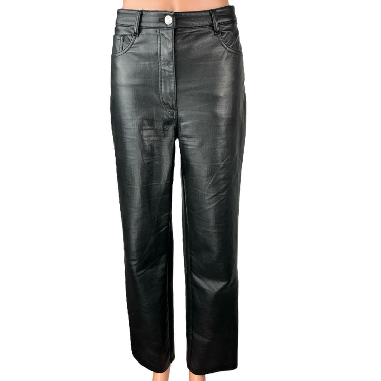 Aritzia Wilfred Women's Black Faux Vegan Leather High Waist Straight Pants Sz 8