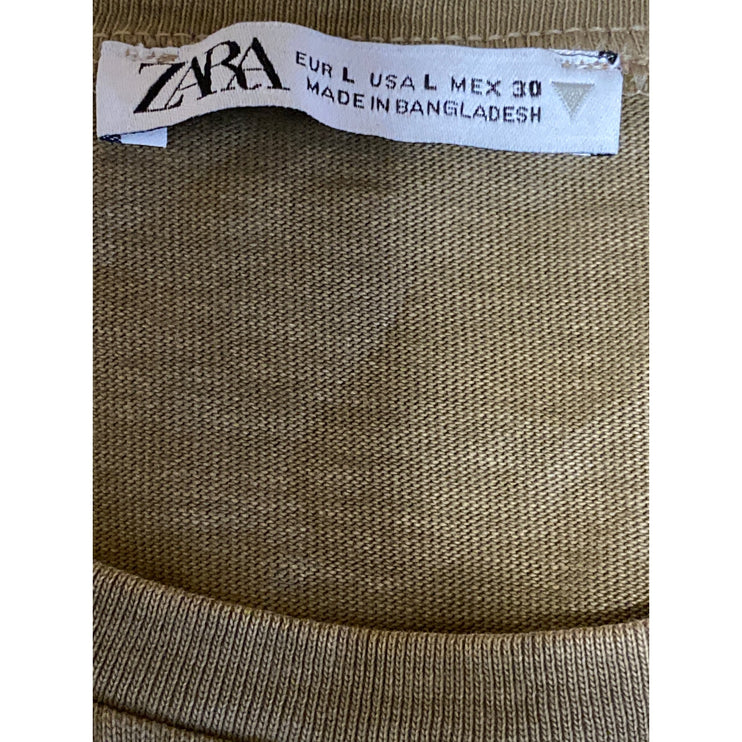 Zara Women's Brown Crew Neck Sleeveless Boxy Cropped Muscle Tee Tank Top Size L