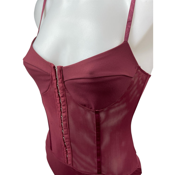 Free People Night Rhythm Red Sleeveless Sheer Cami Tank Corset Bodysuit Top Sz S