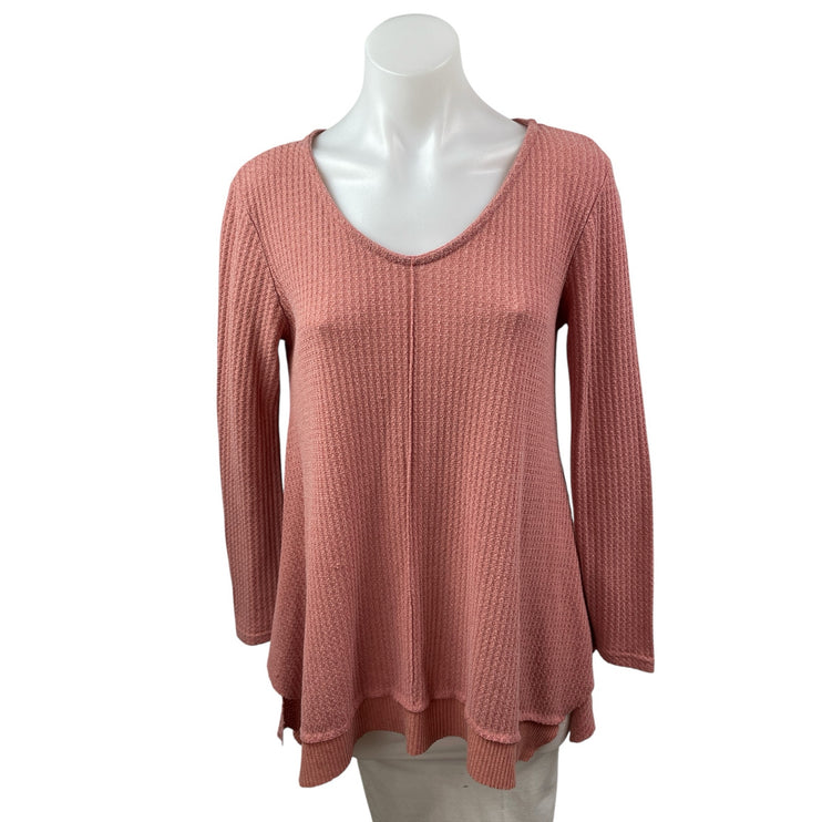 Altar'd State Women's Pink Waffle Knit Long Sleeve Thermal Tunic Sweater Top S