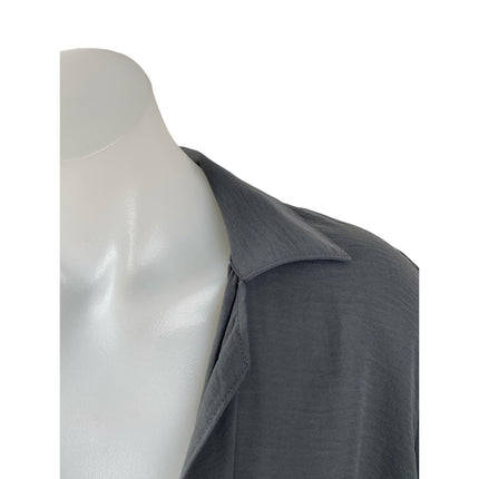 No Less Than Women's Gray Long Sleeve Collared Draped Wrap Front Blouse Top Sz S