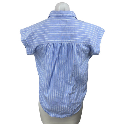 Ann Taylor Weekend Blue Striped Short Sleeve Half Button Front Shirt Top Size XS